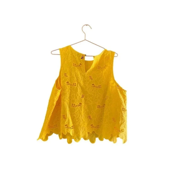 Mango Women's Yellow Embroidered Openwork Tank Top Size 10 - Picture 3 of 5